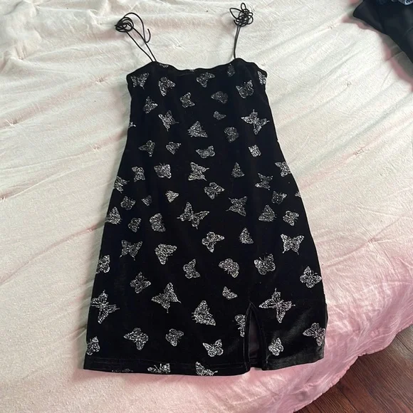 SHEIN | Dresses | Bodycon Mini Black Dress With Silver Glitter Butterflies  | Poshmark